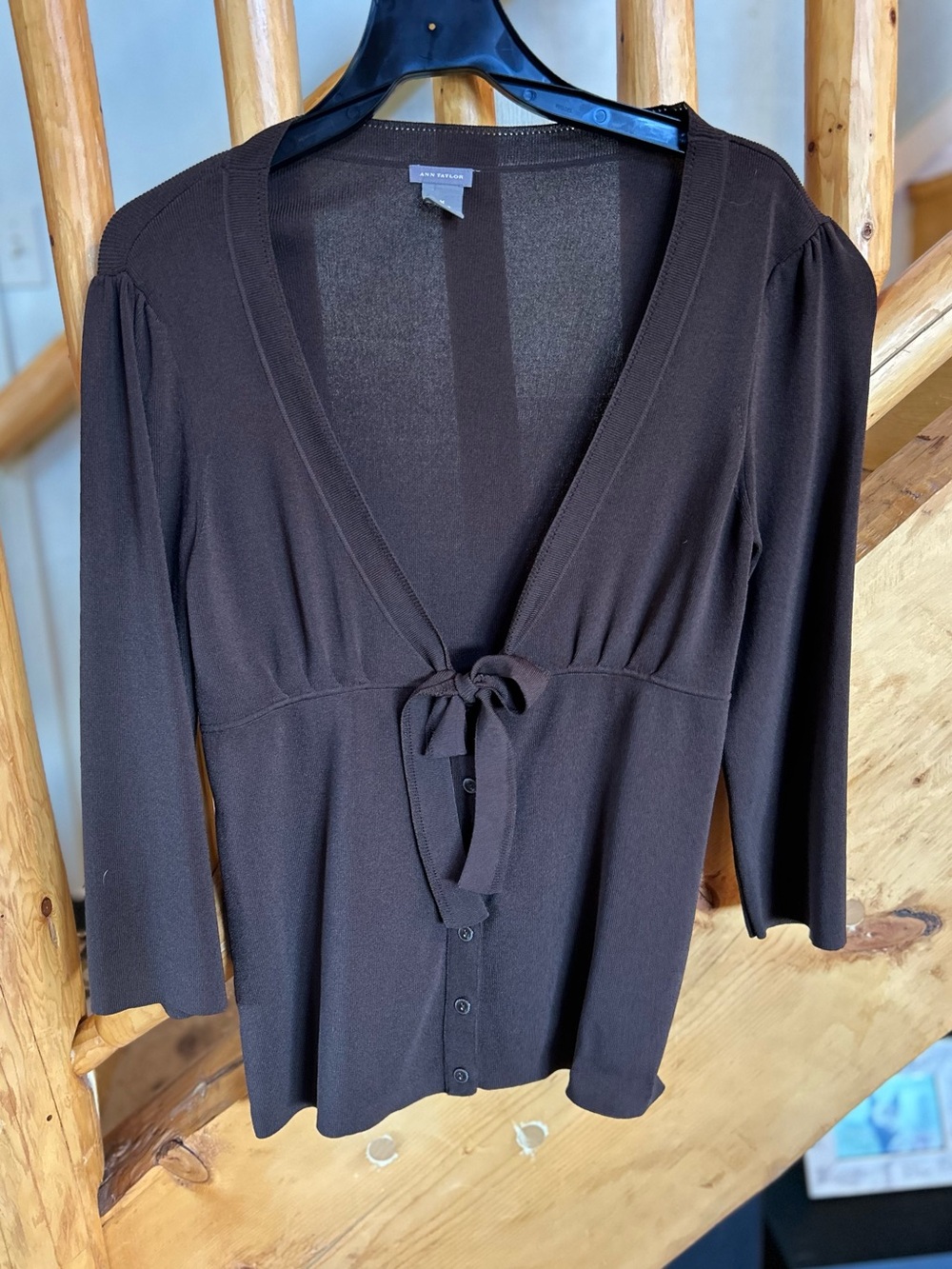 Ann Taylor Chocolate Brown Tie-Front Knit Cardigan